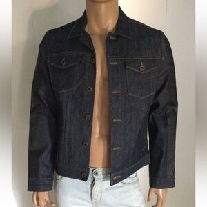 Sean John Striped-Sleeve Men’s Denim Jacket Raw Indigo Size M